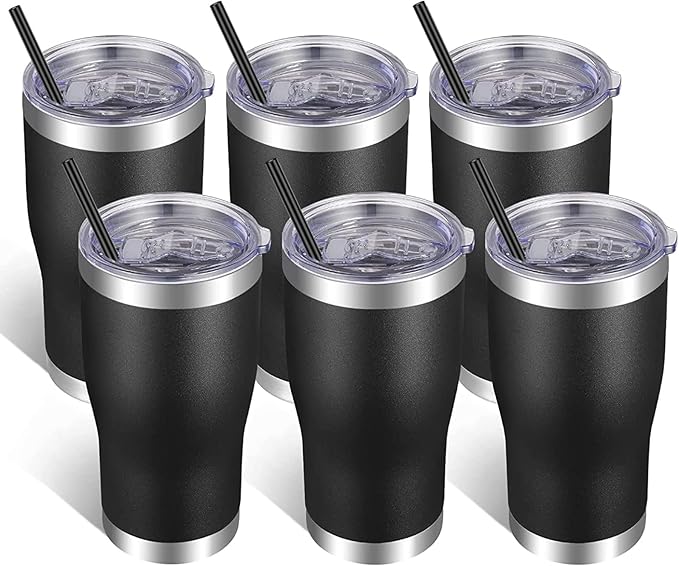 VEGOND 20oz Tumbler Stainless Steel Tumbler Cup with Lid And Straw Vacuum Insulated Double Wall Travel Coffee Mug(Black 6 Pack)