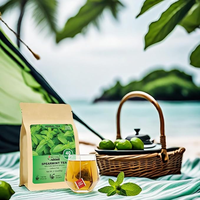 FullChea - Spearmint Tea Bags, 40 Teabags, 1.5g/bag - Premium Spearmint Leaves - Non-GMO - Caffeine-free - High in Antioxidant & Support Digestion - Bloomnest