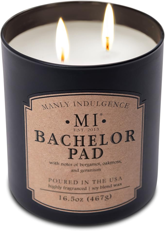Manly Indulgence Bachelor Pad Scented Candles for Men, 2 Wick, 16.5 oz Premium Soy Blend Wax, 60H Burn, Candles for Home Scented - Made in The USA - Bloomnest