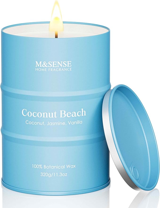 M&SENSE Coconut Beach Scented Candles Beach Soy Candle, Summer Candle for Stress Relief Meditation Relaxing, Housewarming Gifts for Women Men, 11.3oz 70 Hour Long Burning - Bloomnest