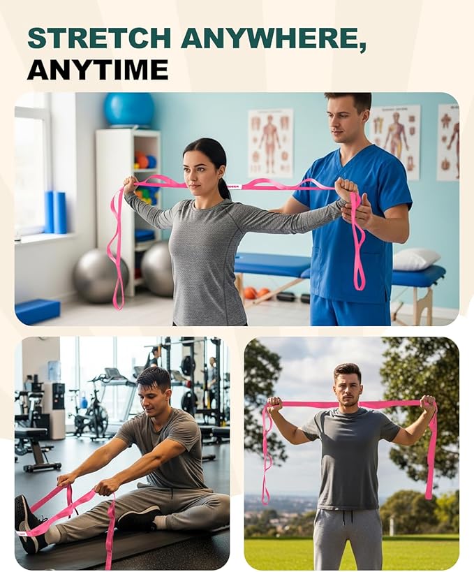 Trideer Stretching Strap Yoga Strap Physical Therapy for Home Workout, Exercise, Pilates and Gymnastics, 10 Loops Non-Elastic Stretch Bands with Aesthetic Packaging for Women & Men - Bloomnest