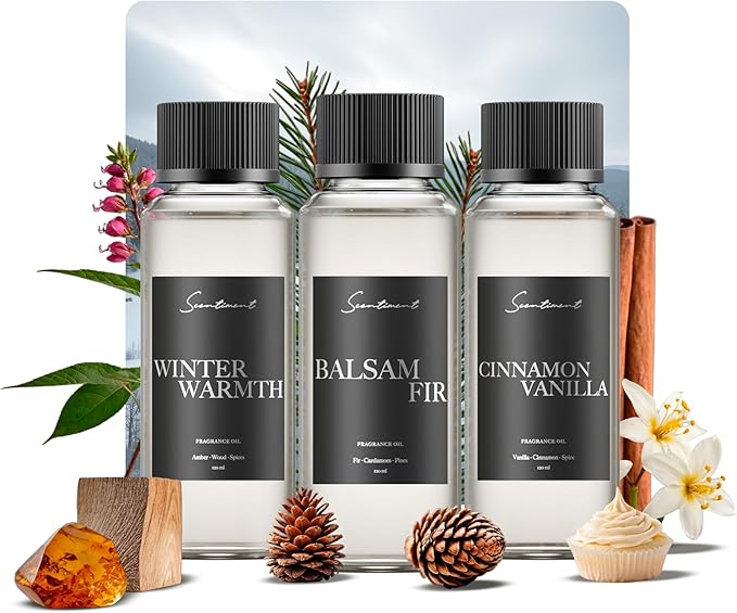 Scentiment Diffuser Oil - Top 3 Winter Collection Scent Samples | Aromatherapy Home Fragrance | Luxurious Scent with Notes of Cinnamon Vanilla, Balsam Fir, Winter Warmth (20ml) - Bloomnest