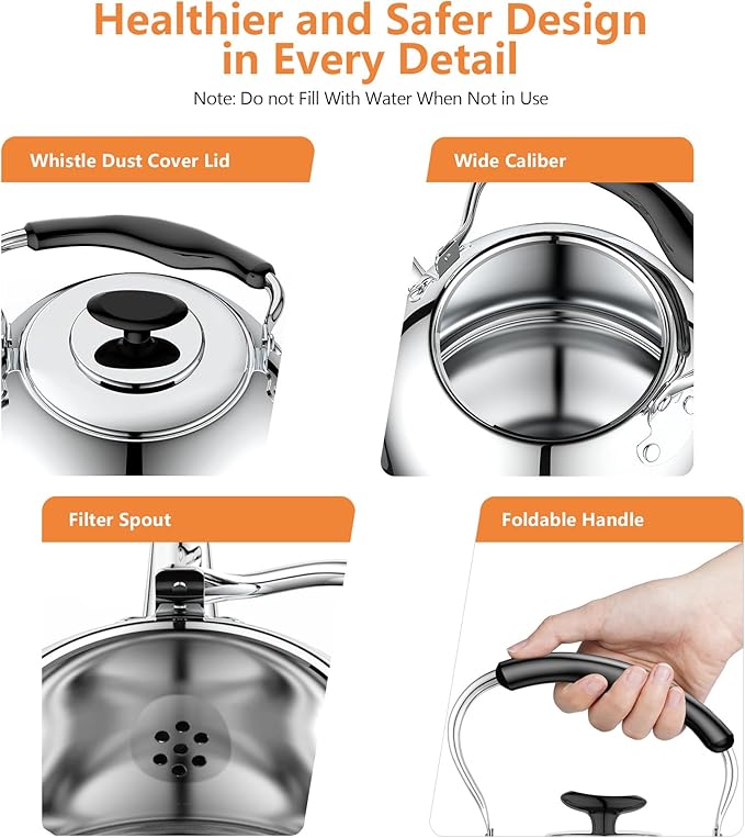 2L Whistling Stovetop Tea Kettle - Food Grade Stainless Steel Teapot with Fast Boil, Wide Mouth, Anti-Scalding Handle, Ideal for Stove Top – Perfect for Tea, Coffee & Hot Water - Bloomnest