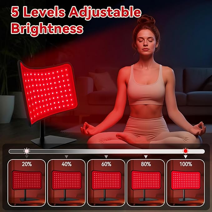 Red Light Therapy for Face Body, 2-in-1 Red Light Panel Device with Belt, 660nm & 850nm Near Infrared Light Therapy Lamp with Remote Control, 5 Adjustable Brightness & Timer, Gift for Women Men Puroth