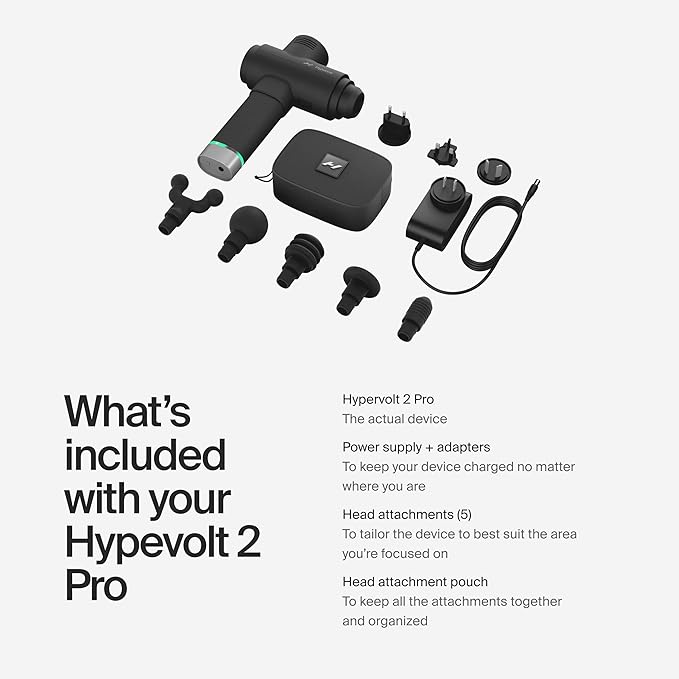 Hyperice Hypervolt 2 Pro - Featuring Quiet Glide Technology - Handheld Percussion Massage Gun - 5 Speeds, 5 Interchangeable Heads - Helps Relieve Sore Muscles and Stiffness FSA-HSA - Bloomnest