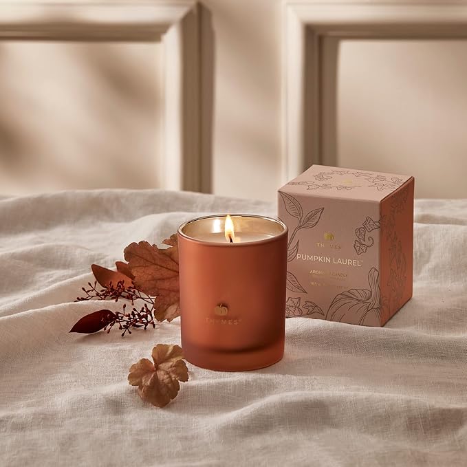 Thymes Scented Candles for Home Decor - Luxury Home Fragrance Gifts for Women & Men - Fall Candles with Creamy Pumpkin, Nutmeg, & Cinnamon - Burnt Orange (Pumpkin Laurel, 6.5 oz) - Bloomnest