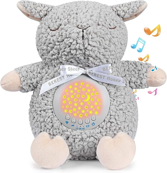 BEREST Baby Sleep Soother with Projector Night Light, Teddy Bear Sheep Musical Plush Toy with White Noise, Heartbeat, Shushing, Lullabies for Newborns, Boys & Girls Infants Shower Gift - Bloomnest