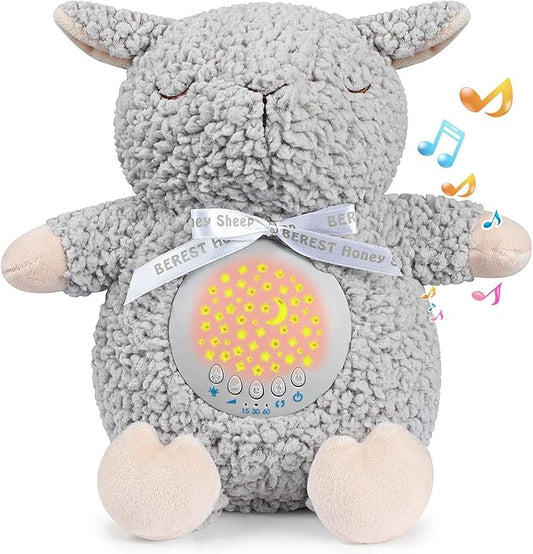 BEREST Baby Sleep Soother with Projector Night Light, Teddy Bear Sheep Musical Plush Toy with White Noise, Heartbeat, Shushing, Lullabies for Newborns, Boys & Girls Infants Shower Gift - Bloomnest