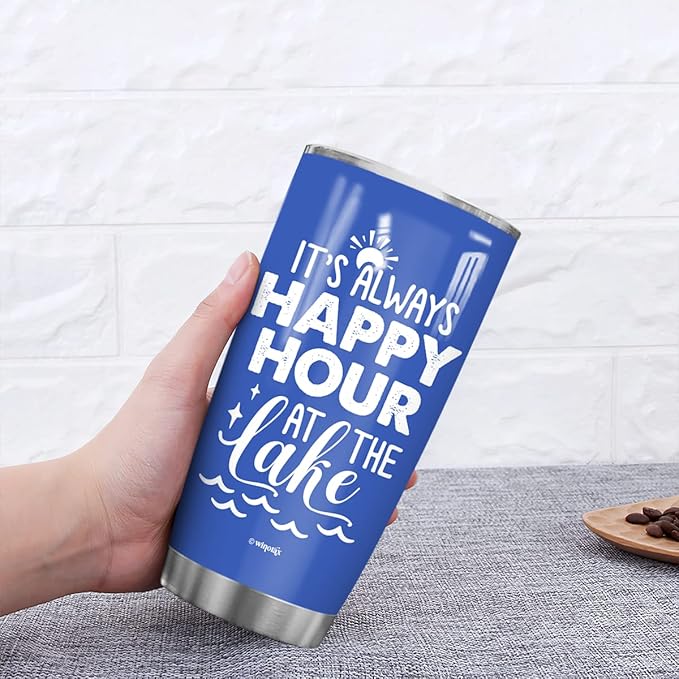 winorax Personalized Beach Tumbler It's Always Happy Hour At The Lake Tumblers Stainless Steel 20oz 30oz Travel Cups Gifts Summer Trip Holiday Beach Lovers Men Women Kids Family - Bloomnest