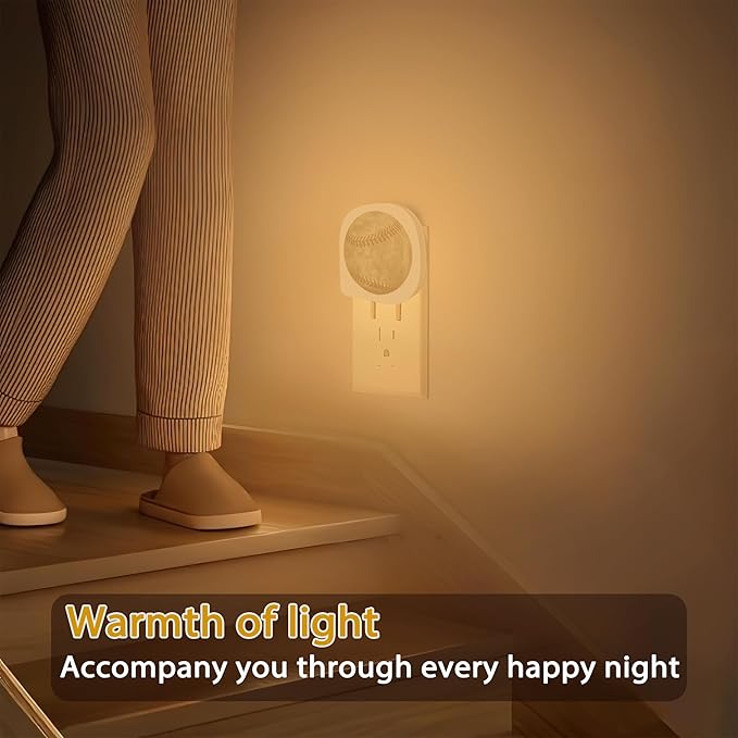 Baseball Night Light, Ball Game Sports American Night Lights Plug into Wall Decor,Dusk to Dawn Sensor Lamp for Bedroom Bathroom Kitchen Hallway Stairway Home Decoration - Bloomnest