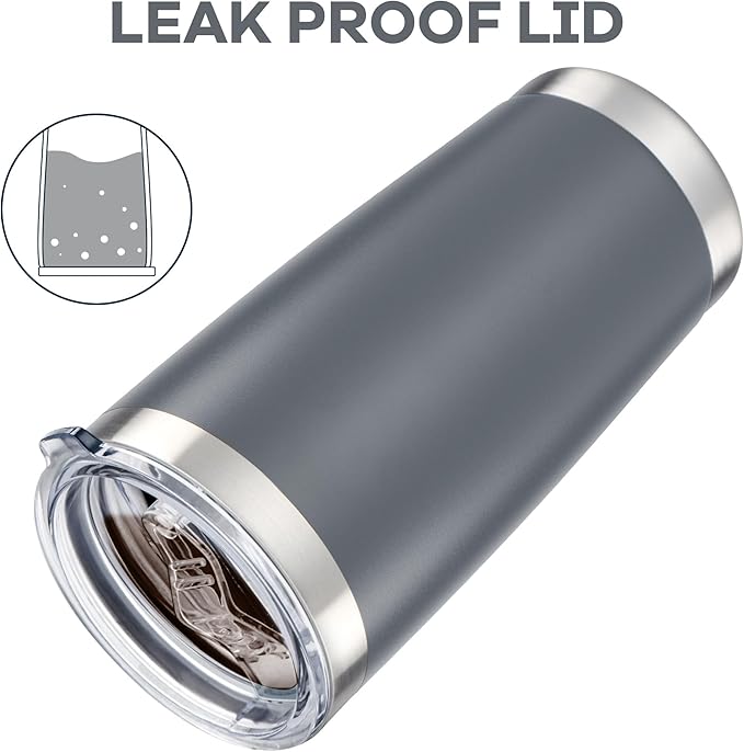 20 oz Tumbler with Lid Stainless Steel Insulated Tumblers Bulk Double Wall Vacuum Cups Powder Coated Travel Mug Keep Drinks Cold and Hot, Grey, 4 Pack