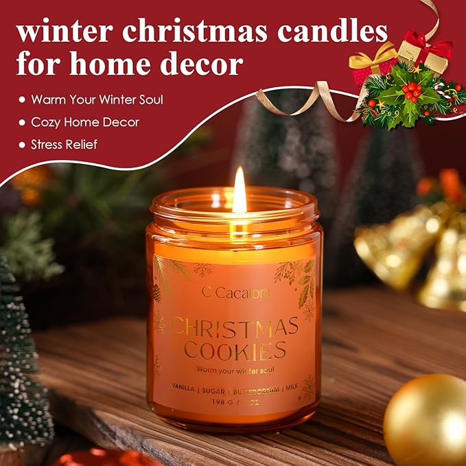 Christmas Soy Candles for Christmas Home Decor Non-Toxic Aromatherapy Scented Candles for Holiday Christmas Gifts, Cozy Cute Jar Candle, Winter Candle for Women Men, Christmas Cookies Vanilla Candle - Bloomnest