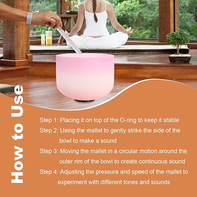 Crystal Singing Bowl 8 inch F Note, Colorful Pink Sound Bowl with Mallet O-ring, Sound Healing Instruments for Healing Mindfulness Meditation Yoga Sound Baths - Bloomnest