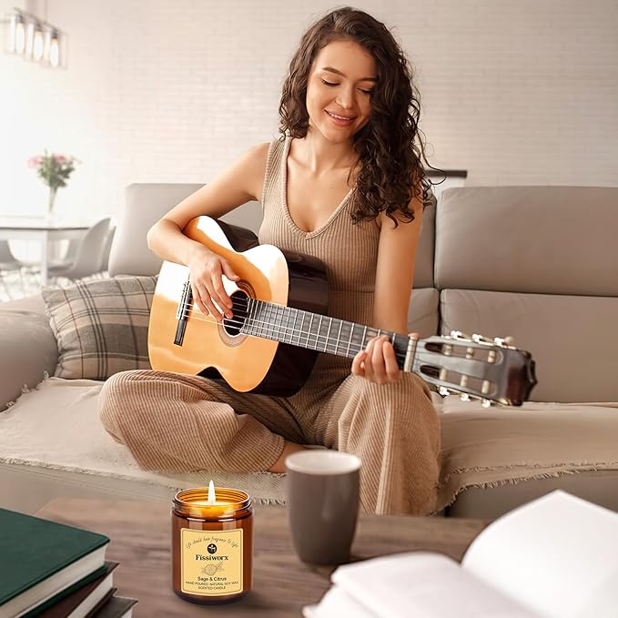 Sage & Citrus Scented Candle Set 2 Pack – Natural Soy Wax Hand-Poured – 60 Hour Long Lasting Burn – Relax and Relieve Stress – Premium Aromatherapy Candle for Home Decor, Gifts - Bloomnest