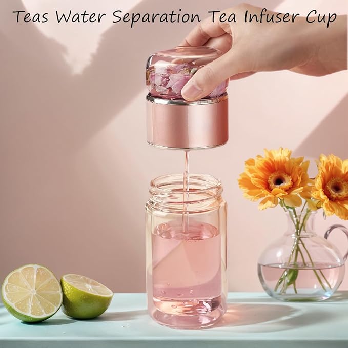 Nhdap Teava 3-In-1 Smart Tea Infuser, Tryteava Portable Leak-Proof Glass Infuser Bottle for Loose Leaf Tea, Double Layer Water Cup Separation Teapot With Strainers for Office, Travel (Black, 280ml) - Bloomnest