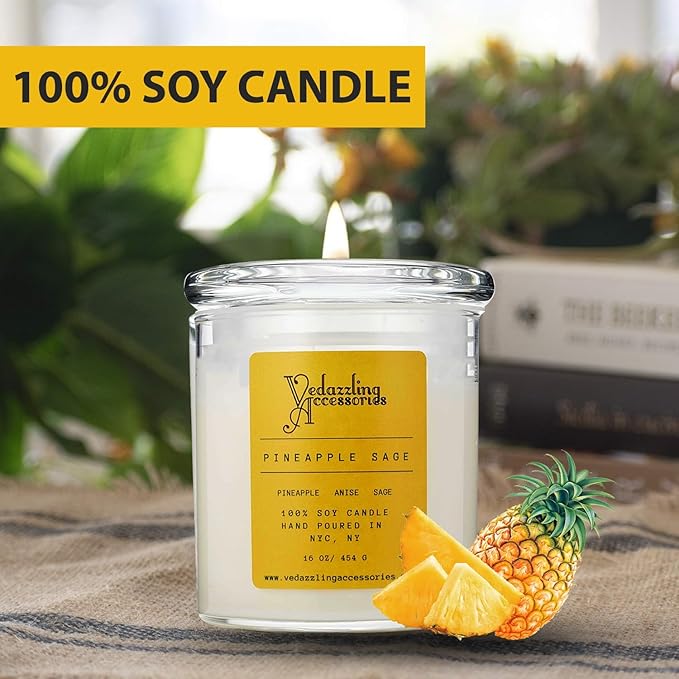 Premium Pineapple Sage Soy Wax Candle - 17 oz Handpoured, Dual Wick, 50 Hour Burn Time, Aromatic Eco-Friendly Candle - Bloomnest