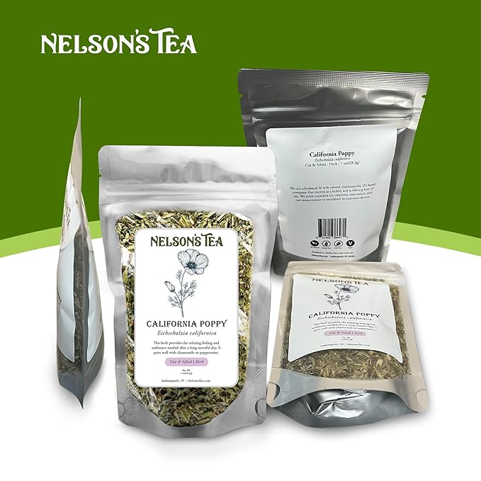 Nelson's Tea - California Poppy Cut & Sifted, Caffeine-Free Loose Leaf Tea Blend, Light Floral, Golden Poppy Flavor for Gentle Peace & Comfort, Mild Herbal Infusion Pairs Well with Mild Herbs - 2oz - Bloomnest