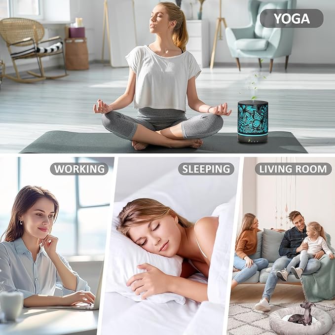 Essential Oil Diffusers 300ML Metal Aromatherapy Oil Diffusers for Large Room,Butterflies & Flower Ultrasonic Cool Mist Diffuser with Waterless Auto Shut-Off Protection, for Home Office SPA Yoga - Bloomnest
