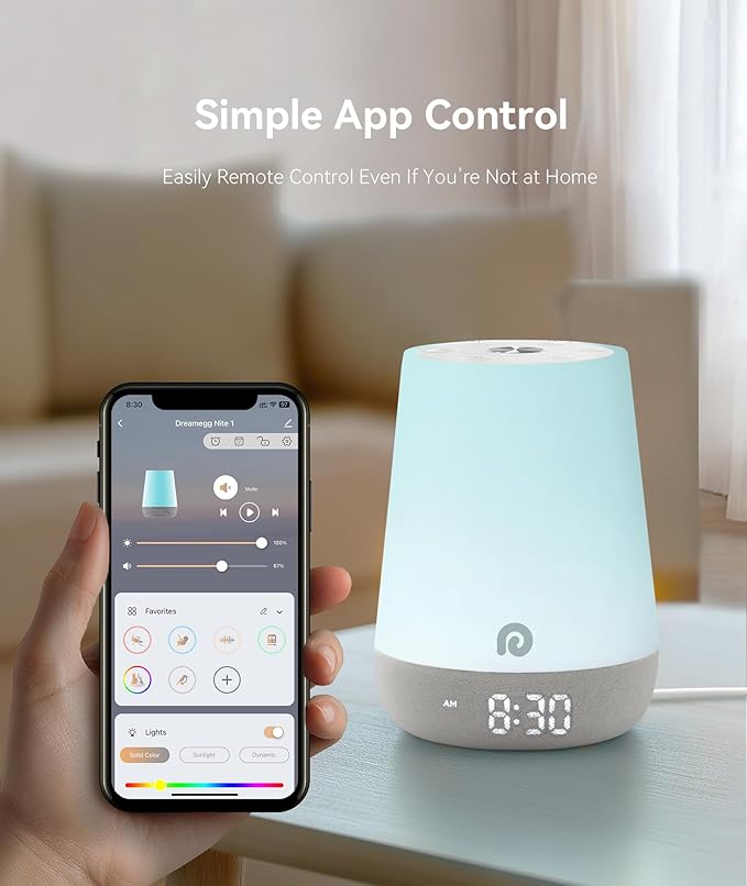 Dreamegg Nite 1 - Baby Sound Machine, Sleep Trainer, Night Light for Kids, Ok to Wake Alarm Clock, 34 Soothing Sounds, App Control, White Noise Sound Machine for Baby Kids Toddler Nursery(Star Travel) - Bloomnest