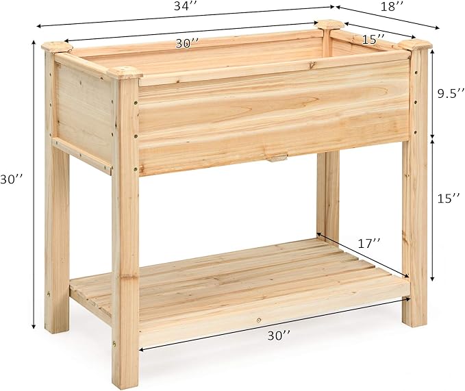 S AFSTAR Raised Garden Bed with Storage Shelf, Elevated Cedar Wood Planter Box with Legs, Outdoor Gardening Planting Bed for Vegetables Flower Herb Grow, Great for Backyard Patio Lawn - Bloomnest