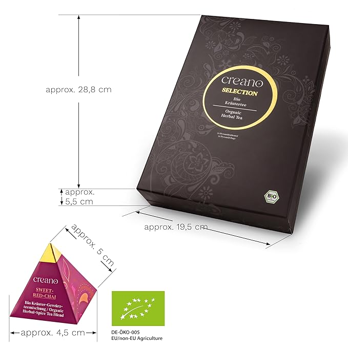 Creano Organic Herbal Tea Gift Set "Organic Herbal Tea" – 24 Pyramid Tea Bags in 9 Different Varieties – 60 g* - Bloomnest