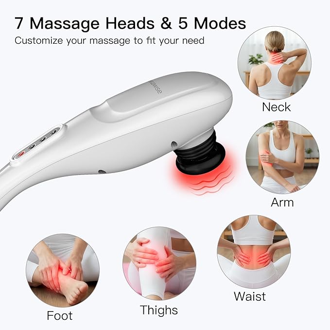 MEGAWISE Cordless Back Massager for Shoulders, Waist, Legs, Rechargeable 3200mAh Battery, 5 Speed and 5 +2 Massage Nodes 5 Hard, 2 Silicone Nodes, Massage While Moving Around (Off White Cordless) - Bloomnest
