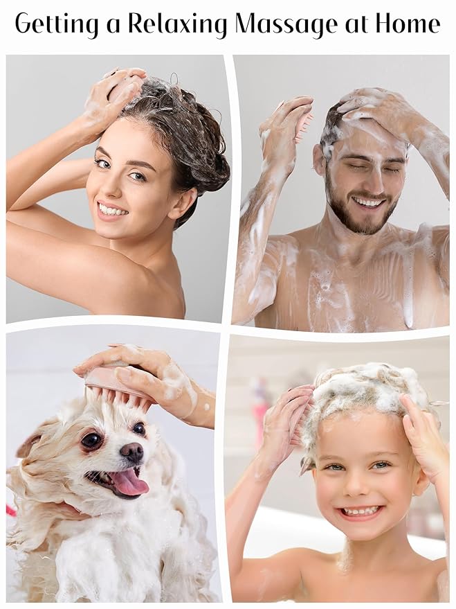 HEETA Scalp Massager Hair Growth, Silicone Scalp Scrubber Shampoo Brush for Exfoliation, Dandruff Removal & Head Massage Stress Relax, Wet & Dry Use for Thick, Thin Hair Care, Wheat Straw Light Pink HEETA