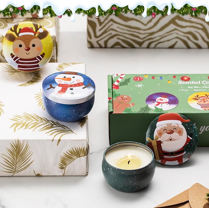 Hausware 3 Pack Scented Candles, 2.5 oz Aromatherapy Candles,Soy Candles Set with 72H Burning Time,Christmas Candles,Christmas Gift for Women (Apple Cinnamon+Cedar+Vanilla Cake) - Bloomnest