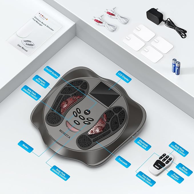 Electric Foot Stimulator, EMS & TENS Foot Massager for Neuropathy, Electric Feet Blood Circulation Machine, Improves Circulation,Relieves Body Pains - Bloomnest