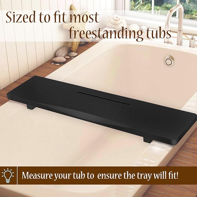 Stylish Black Bamboo Bathtub Tray Caddy with Adjustable Legs, Minimalistic Design Bath Tray for Tub, Bathtub Accessories, Fits Most Free Standing Bath Tubs, Idea for Women - Bloomnest