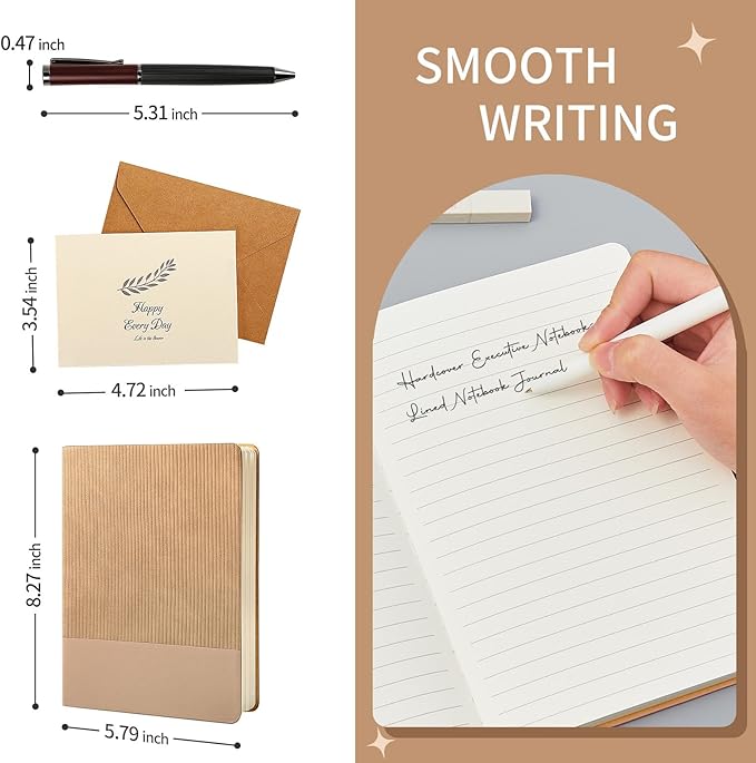 TSFPapier A5 Lined Notebook with Pen & Gift Box 216 Pages PU Leather Journals for Women Men 100GSM Thick Paper College Ruled Notebook for Christmas Gifts, School,Travel,Business,Work,Home Writing (Khaki) - Bloomnest
