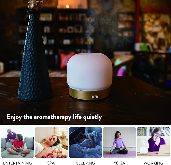 Essential Oil Diffusers for Large Room 280ml Aromatherapy Diffuser for Home - Glass Cover, 4 Timers, Auto Shut-Off, Adjustable Lights, No Beep - Bloomnest