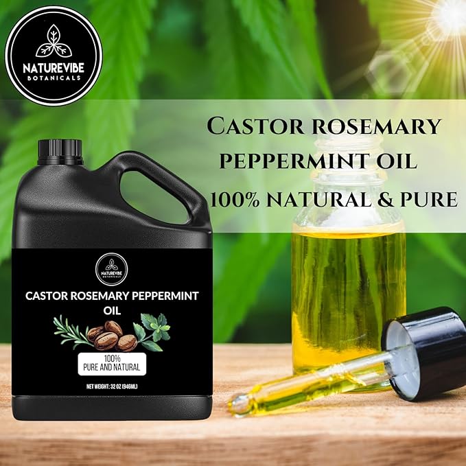 Naturevibe Botanicals Castor with Rosemary and Peppermint Oil 32 Ounces | 100% Pure and Natural | Great for Skin Care and Hair Care - Bloomnest
