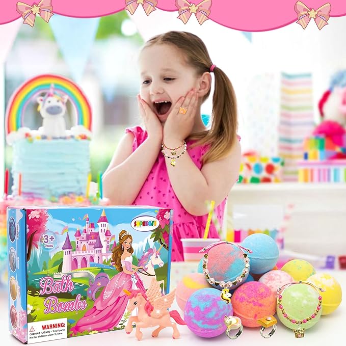 Bath Bombs for Kids with Surprise Inside Princess Toys Natural Bath Bombs Handmade Spa Organic Bubble Bath Bomb Bath Fizzy with Jewelry Set Girls Birthday Christmas Gift - Bloomnest