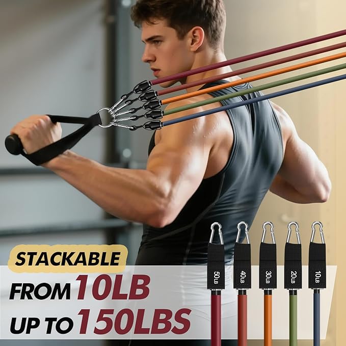 WHATAFIT Resistance Bands, Exercise Bands，Resistance Bands for Working Out, Work Out Bands with Handles for Men and Women Fitness, Strength Training Home Gym Equipment - Bloomnest