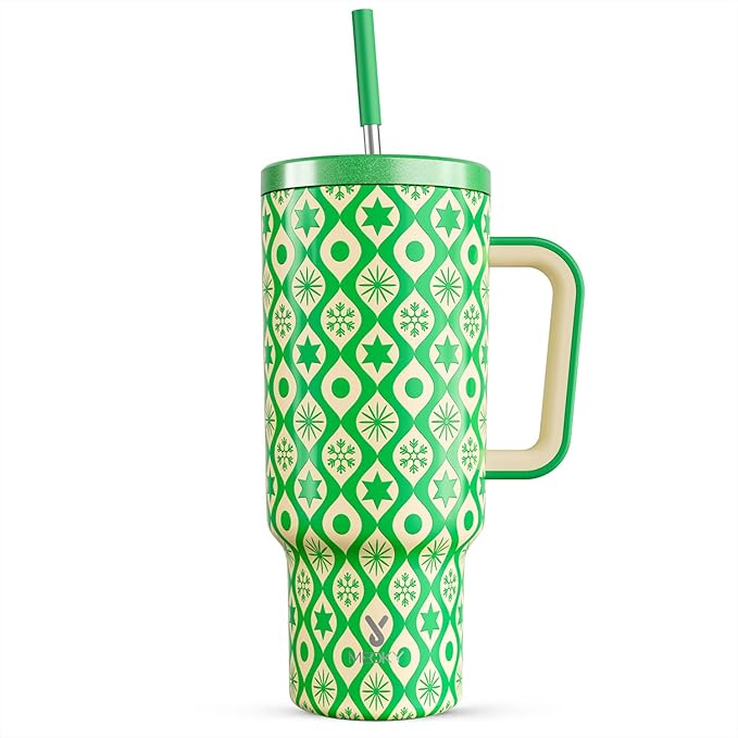 Meoky 40 oz Christmas Tumbler with Handle and Straw, Xmas Tumbler with Lid and Straw, Insulated Stainless Steel Travel Mug, Christmas Gifts for Women Men Adults (Emerald Cheer) - Bloomnest