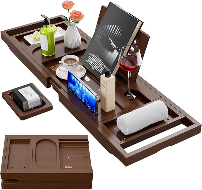 Yirilan Luxury Bathtub Tray Caddy, Expandable Bath Tray, Unique House Warming Gifts, New Home, Anniversary and Wedding Gifts for Couple, Bridal Shower Gift for Women - Bloomnest