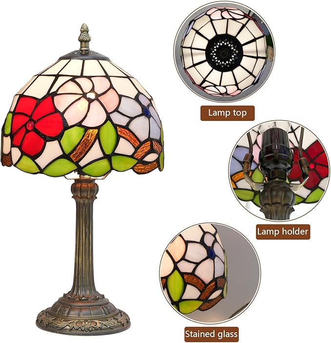 Tiffany Lamp Stained Glass lamp Small Bedside Table Lamps for Living Room Bedroom Dorm Kitchen Home Decor Festival Birthday Gift,Morning Glory - Bloomnest