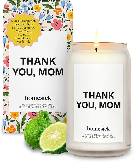 Homesick Scented Candles for Home (Thank You, Mom) - 13.75 oz Long-Lasting Soy Wax Blend Jar Candle Gifts for Women for All Occasions, 60-80 Hours Burn Time - Notes of Bergamot, Lavender & Sage - Bloomnest