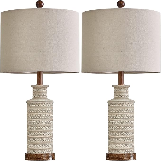 BOBOMOMO 24'' Farmhouse Table Lamp Set of 2 for Bedroom Living Room Vintage Rustic Traditional Nightstand Bedside Lamps - Bloomnest