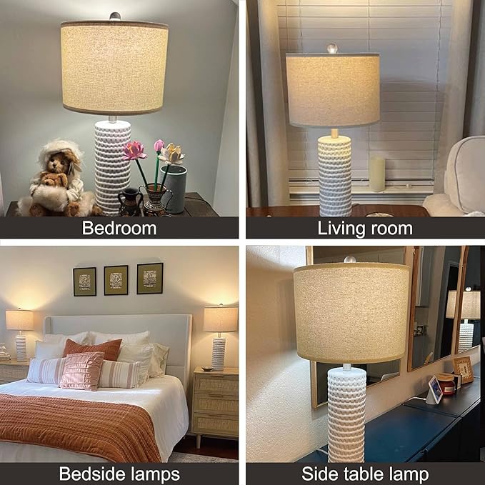PORTRES 24" Farmhouse Ceramic Table Lamp Set of 2 for Bedroom Living Room White Desk Decor Bedside Lamps for Study Room Office Dorm Modern Accent Nightstand Lamp End Table Lamps - Bloomnest
