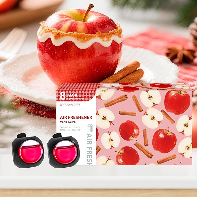Car Air Freshener Vent Clips, 8 Pack, Provides Long-Lasting Scent, Up to 240 Days, Odor Eliminator (Apple Cinnamon) - Bloomnest