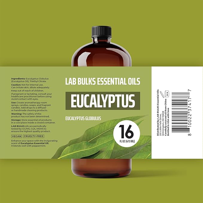 Lab Bulks Essential Oil Eucalyptus Essential Oil 16 oz (473 ml) for Diffusers, Home Care, Candles, Aromatherapy, Candle Making - Bloomnest
