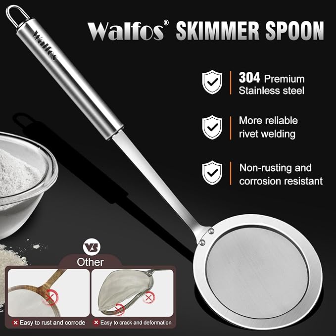Walfos Fat Skimmer Spoon, 304 Stainless Steel Fat skimmer For Cooking, Fine Mesh Strainer, Food Strainer Fit For Separation Of The Floating Foam, Fat, Grease - Set of 2 Sise - Bloomnest
