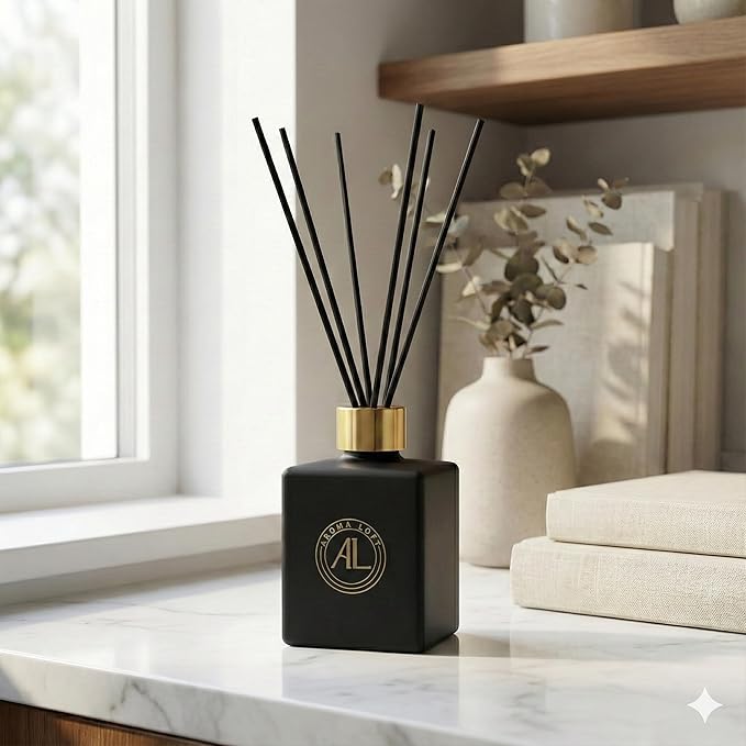 Reed Diffuser - Fragrance Diffuser for Home - 5 oz. Oil Diffuser Sticks - Bathroom Diffuser Set- Oil Diffuser Reeds - Scent Sticks in Oil-Office Smell Good Stuff (Black, Rustic Amber) - Bloomnest