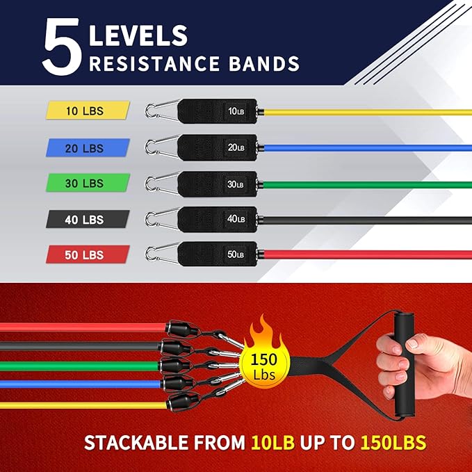 WHATAFIT Resistance Bands, Exercise Bands，Resistance Bands for Working Out with Handles for Men and Women Fitness, Strength Training Home Gym Equipment - Bloomnest
