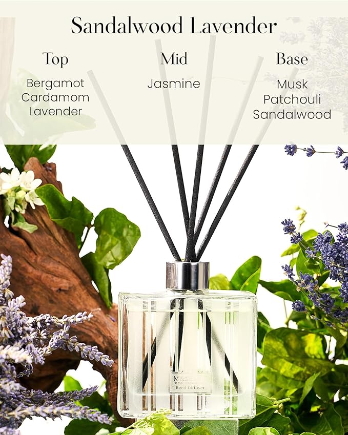 M&SENSE Sandalwood Lavender Reed Diffuser Set - 7.04 fl oz Scented Diffusers for Home, Long-Lasting Non-Toxic Fragrance Oil Aroma with Sticks, Housewarming Gifts for Bedroom Bathroom MSENSE