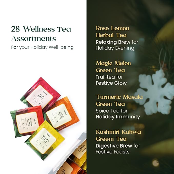 Teaniru, Green Tea Collection - Assorted Tea Sampler | 4 Flavored Green Tea - 28 Individual Sachets | Brew Hot or Cold - Bloomnest