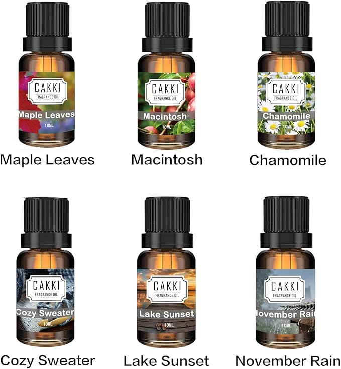 Autumn Essential Oils for Diffusers for Home, CAKKI Fragrance Oils Set, 6 Fall Scents, Natural Aromatherapy Oils, for Candles Making, for Soaps Making, for Humidifiers, 6x10 ml - Bloomnest