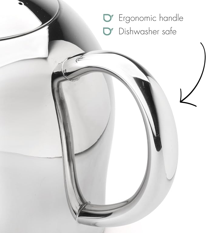 bredemeijer Santhee Double Walled Teapot, 0.5-Liter Stainless Steel Glossy Finish with Glossy Accents - Bloomnest